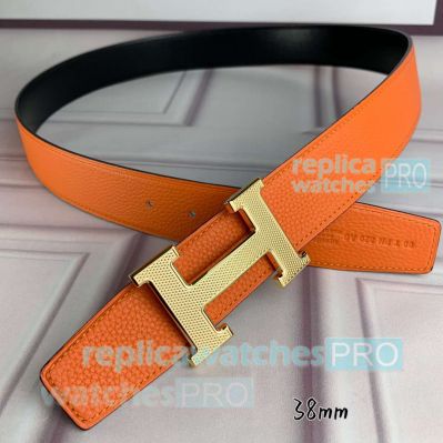 Replica HERMES Belt Orange Black Reversible Leather Strap Original style